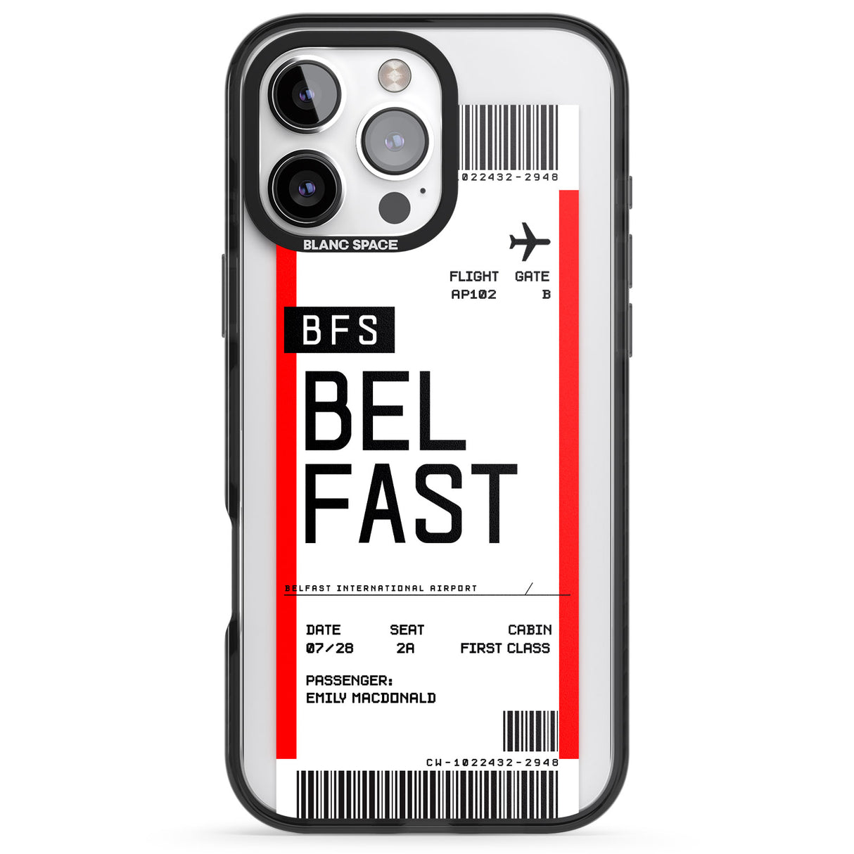 iPhone 16 Pro Max Personalised Belfast Boarding Pass Black Impact Phone Case