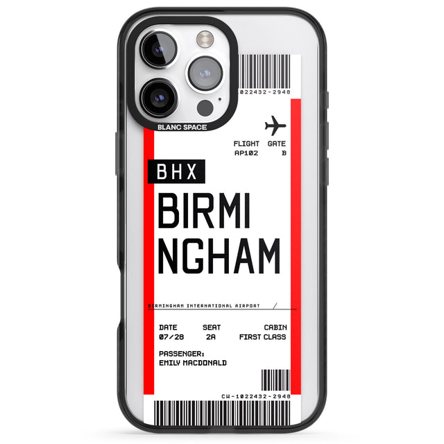 iPhone 16 Pro Max Personalised Birmingham Boarding Pass Black Impact Phone Case