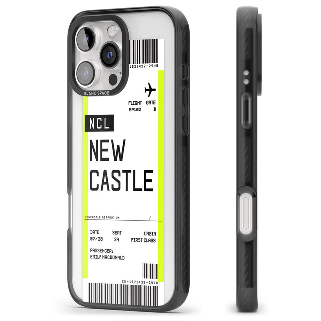 iPhone 16 Pro Max Personalised Newcastle Boarding Pass Black Impact Phone Case