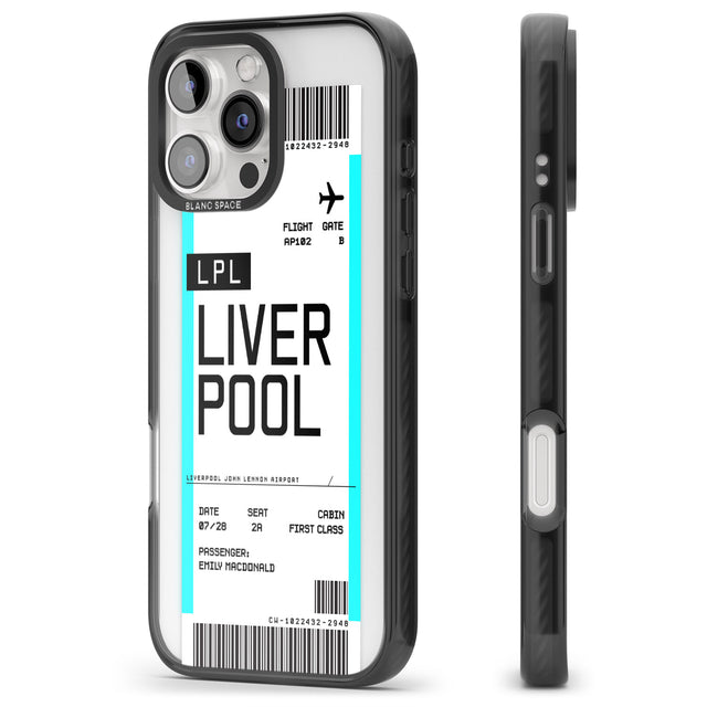 iPhone 16 Pro Max Personalised Liverpool Boarding Pass Black Impact Phone Case