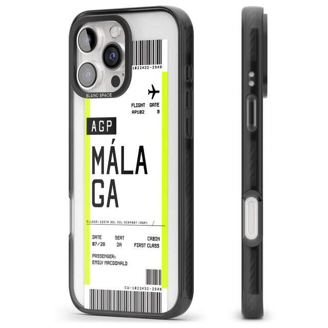 iPhone 16 Pro Max Personalised Málaga Boarding Pass Black Impact Phone Case