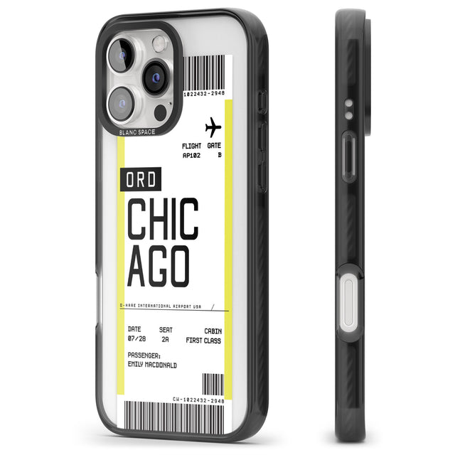 iPhone 16 Pro Max Personalised Chicago Boarding Pass Black Impact Phone Case