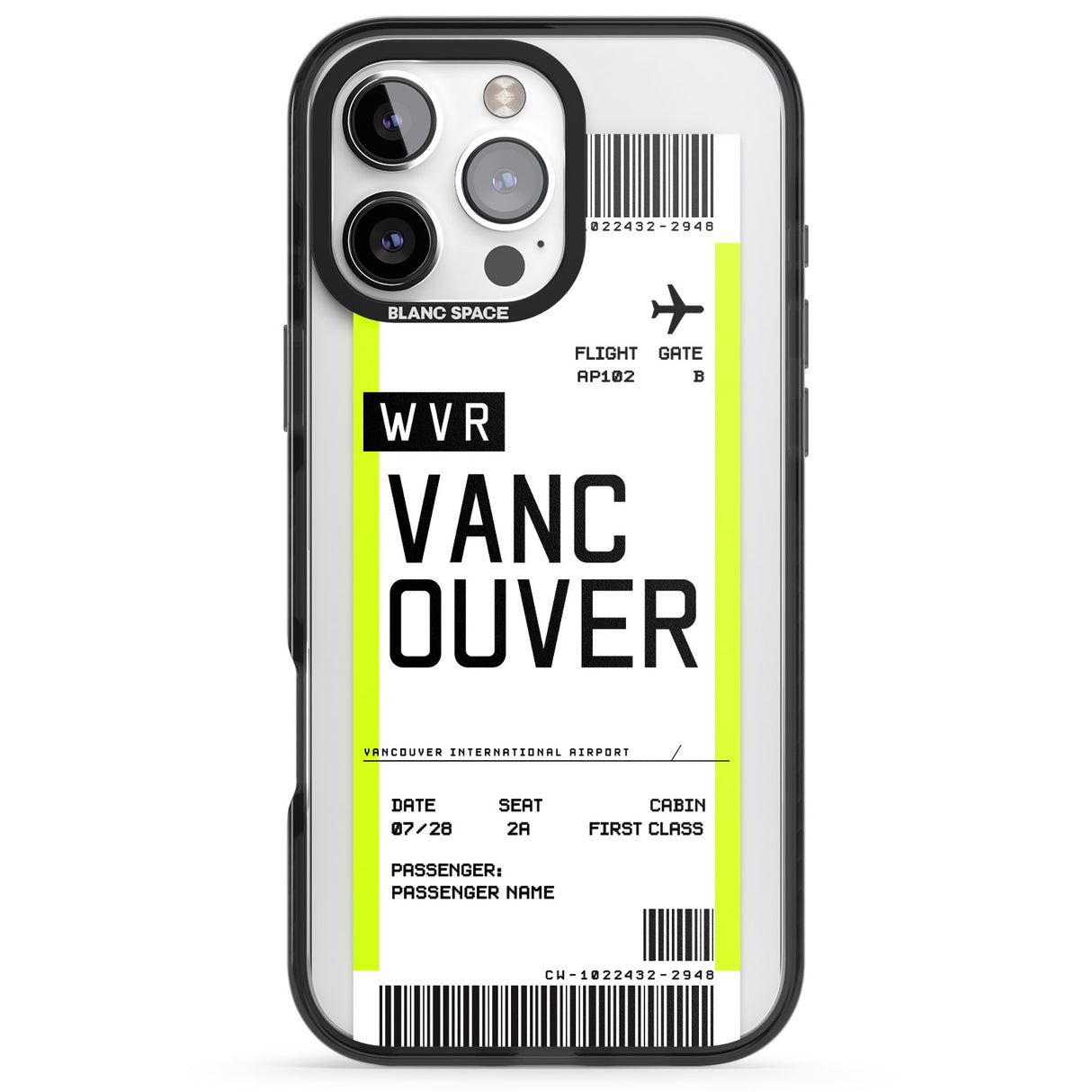 iPhone 16 Pro Max Personalised Vancouver Boarding Pass Black Impact Phone Case