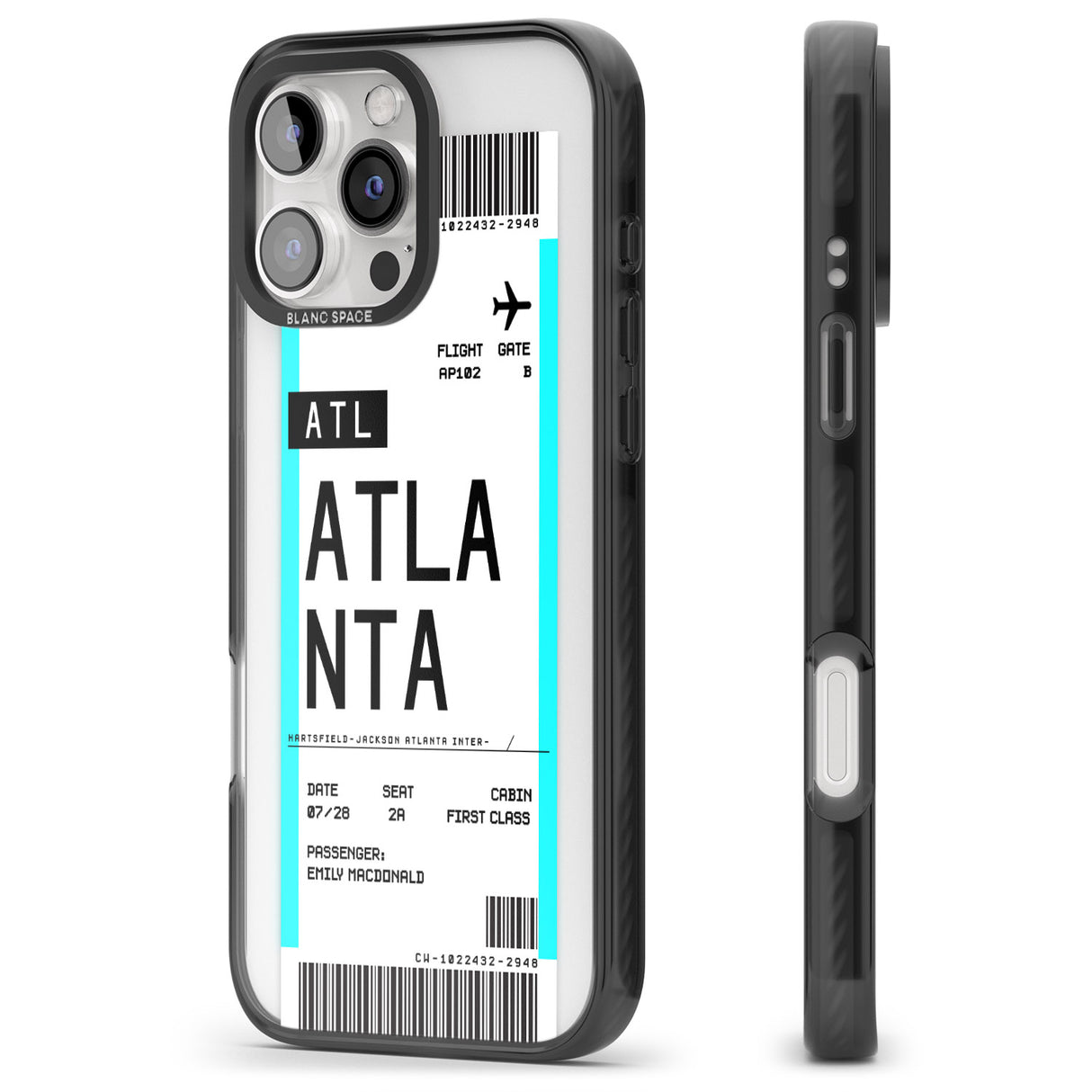 iPhone 16 Pro Max Personalised Atlanta Boarding Pass Black Impact Phone Case