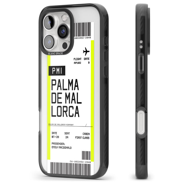 iPhone 16 Pro Max Personalised Palma De Mallorca Boarding Pass Black Impact Phone Case