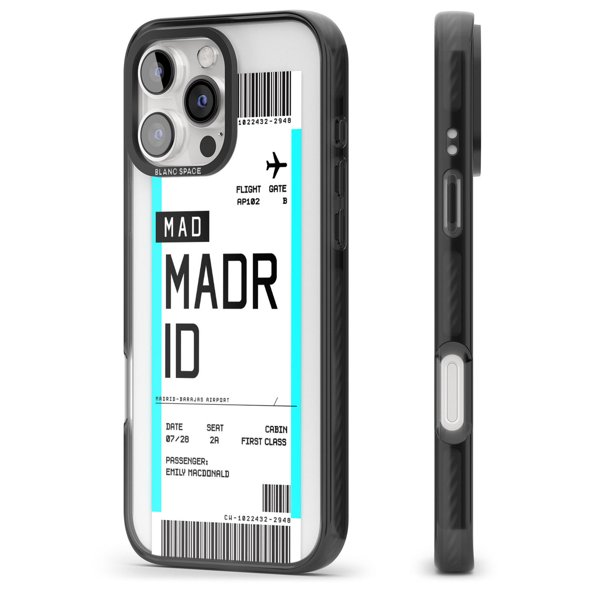 iPhone 16 Pro Max Personalised Madrid Boarding Pass Black Impact Phone Case