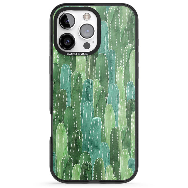 iPhone 16 Pro Max Skinny Cacti Pattern Design Black Impact Phone Case