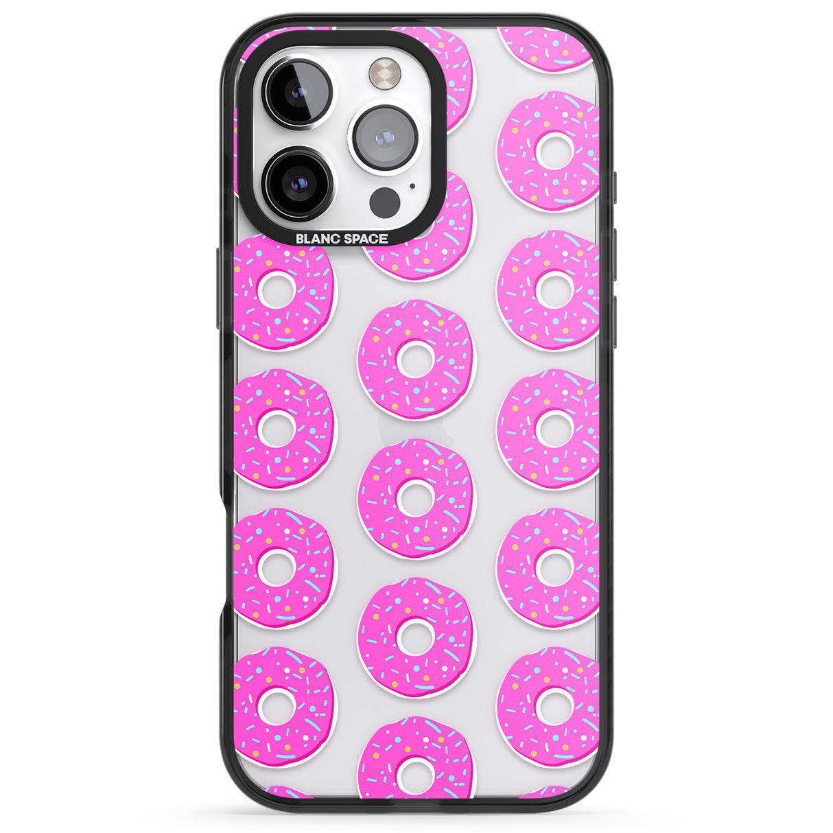 iPhone 16 Pro Max Pink Donut Pattern Black Impact Phone Case