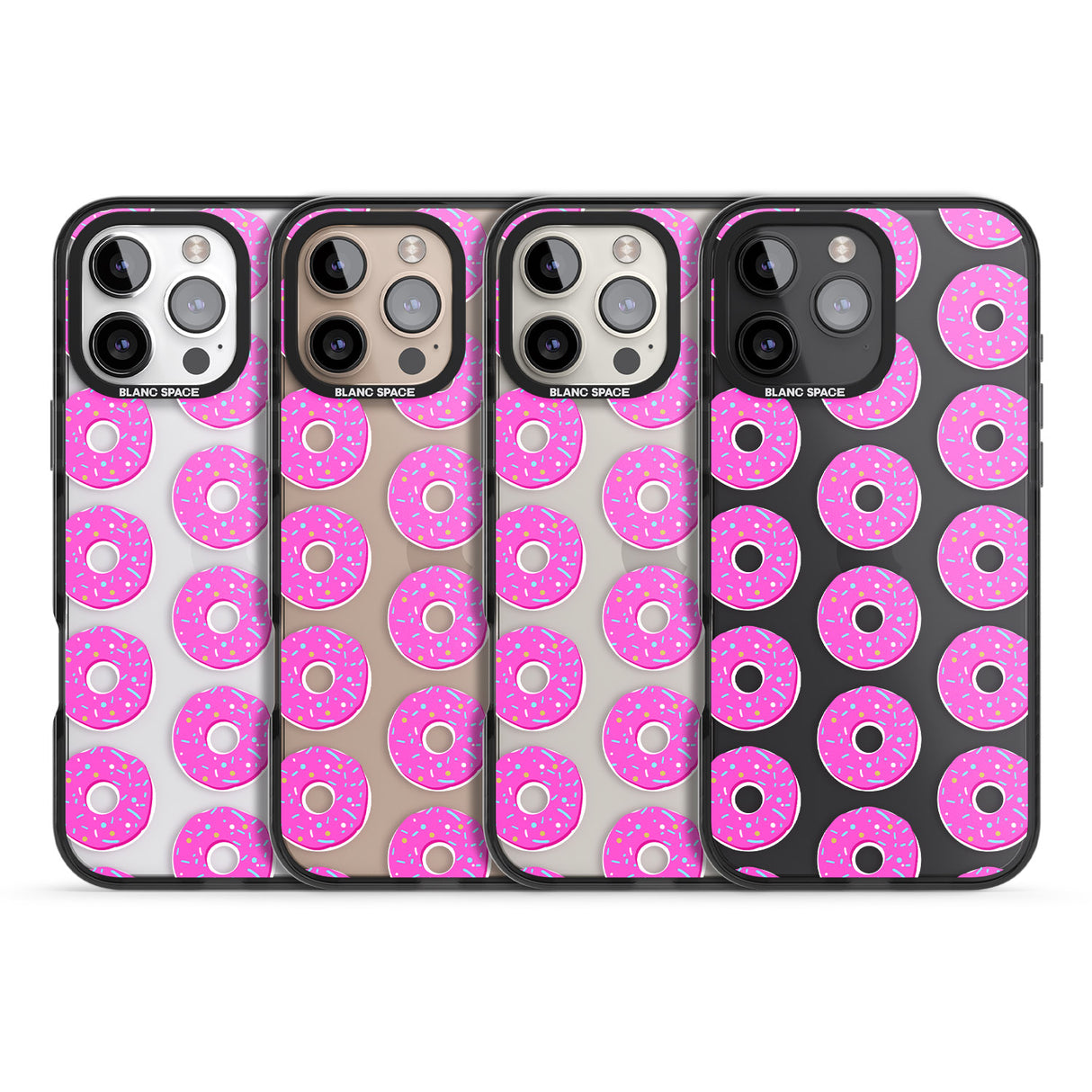 iPhone 16 Pro Max Pink Donut Pattern Black Impact Phone Case