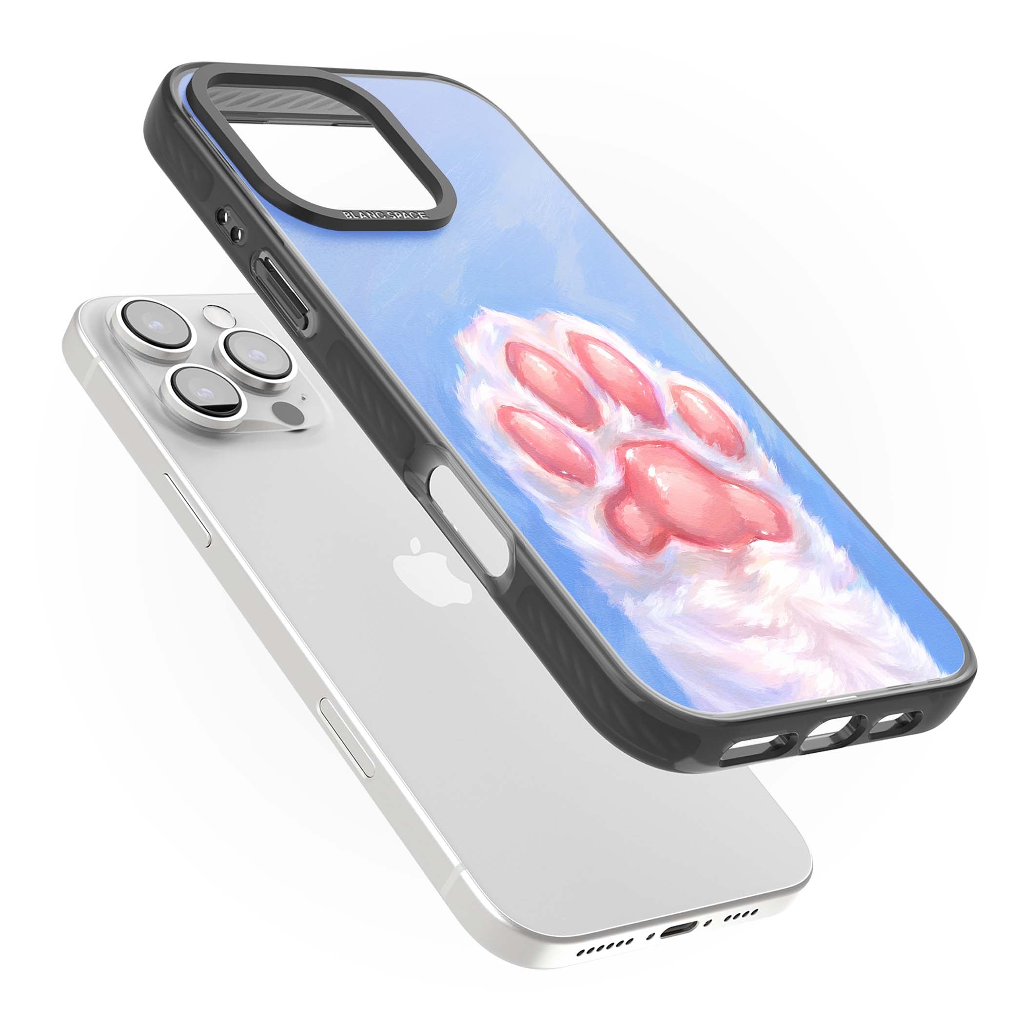 Soft White Paw cute iPhone case | Black Impact case for iPhone 16 Pro, iPhone 16 Pro Max