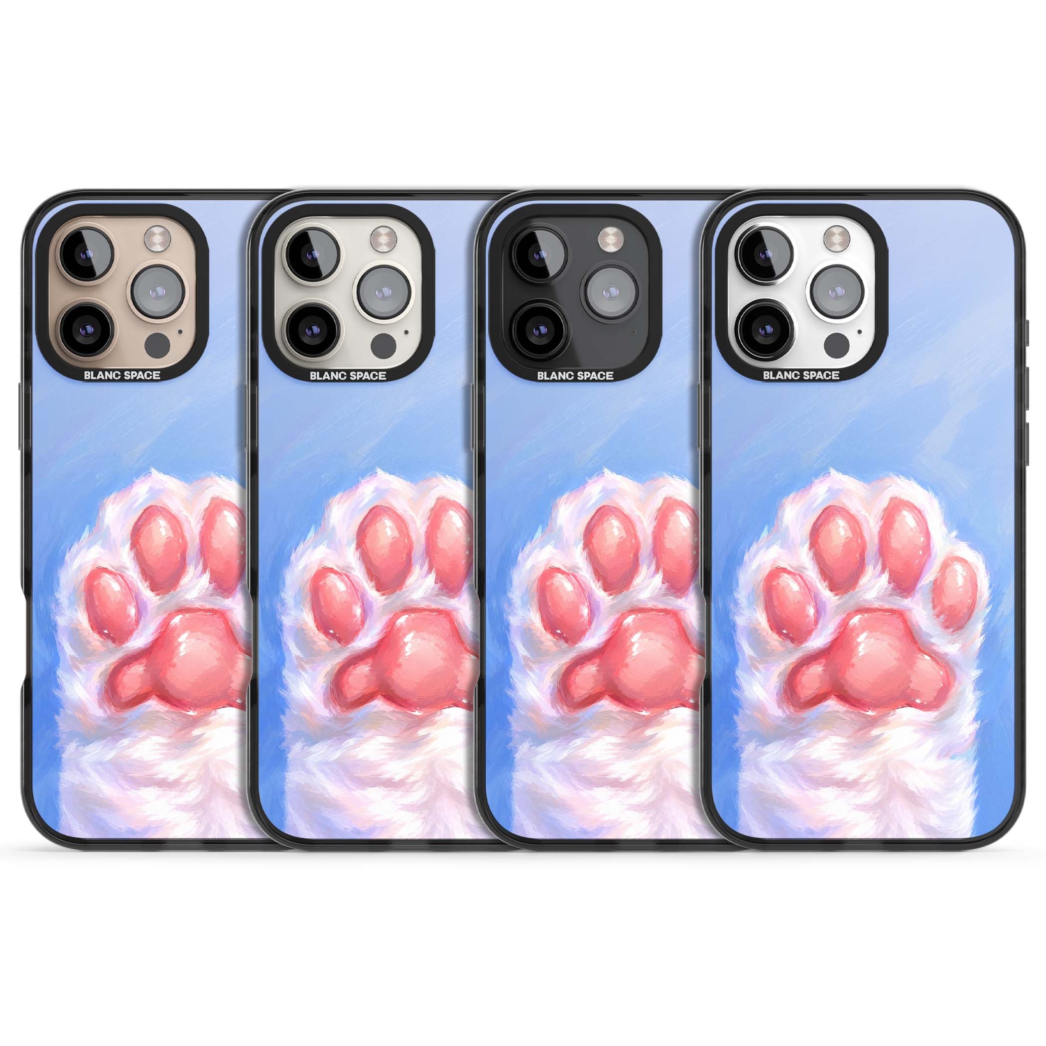 Soft White Paw cute iPhone case | Black Impact case for iPhone 16 Pro, iPhone 16 Pro Max