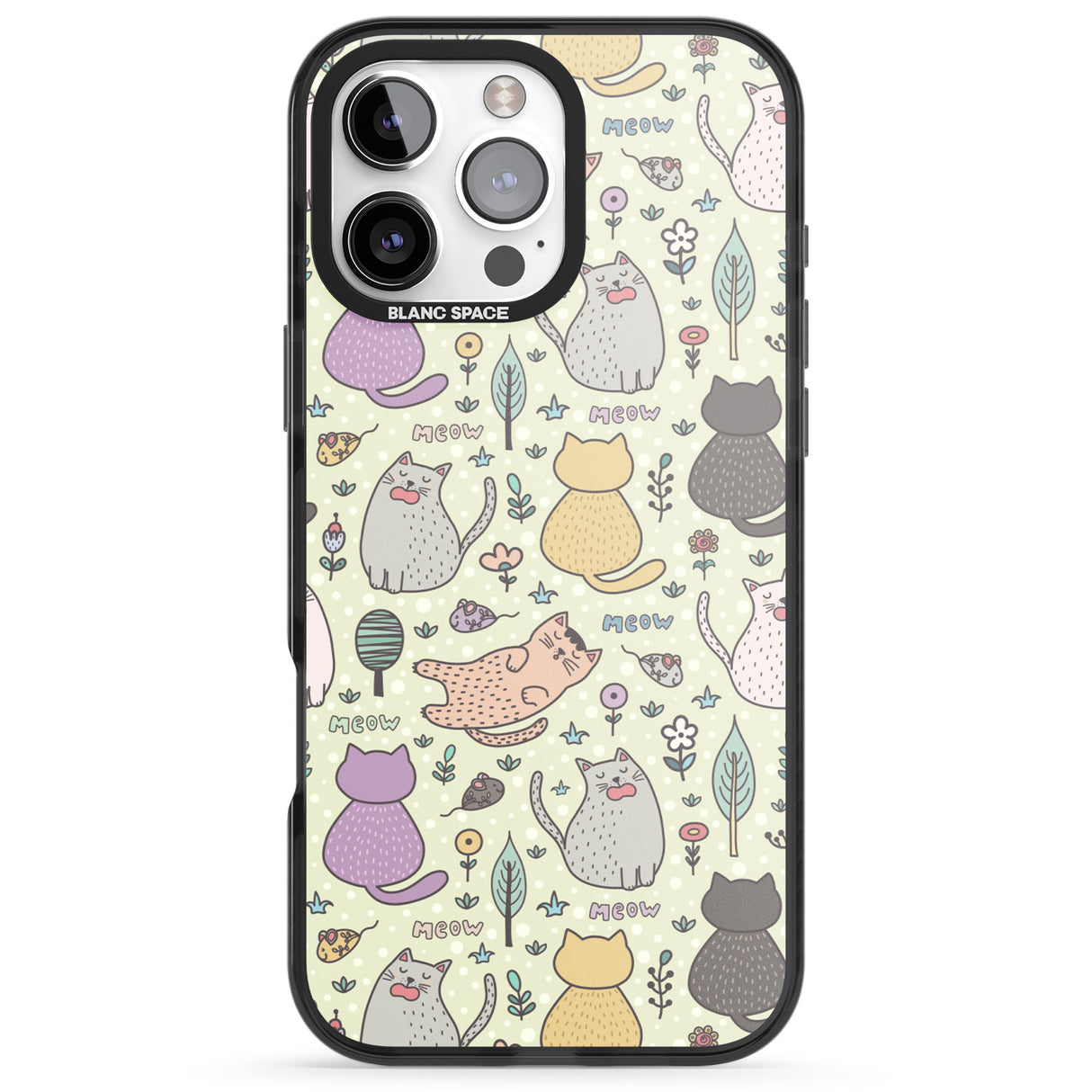 iPhone 16 Pro Max Cat Pattern Cream Black Impact Phone Case