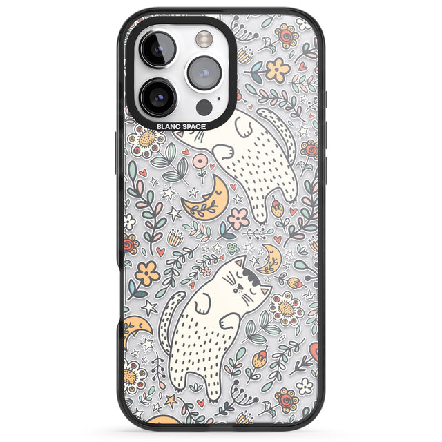 iPhone 16 Pro Max Sleeping Cat Pattern Black Impact Phone Case