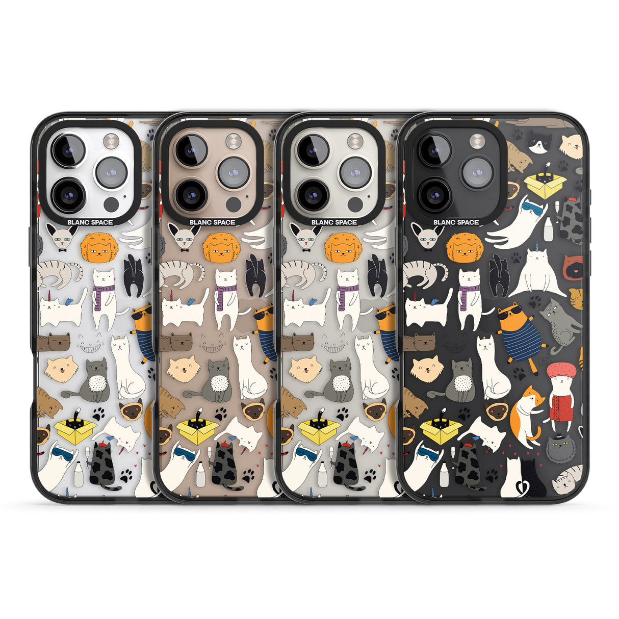 iPhone 16 Pro Max Cartoon Cat Collage Black Impact Phone Case