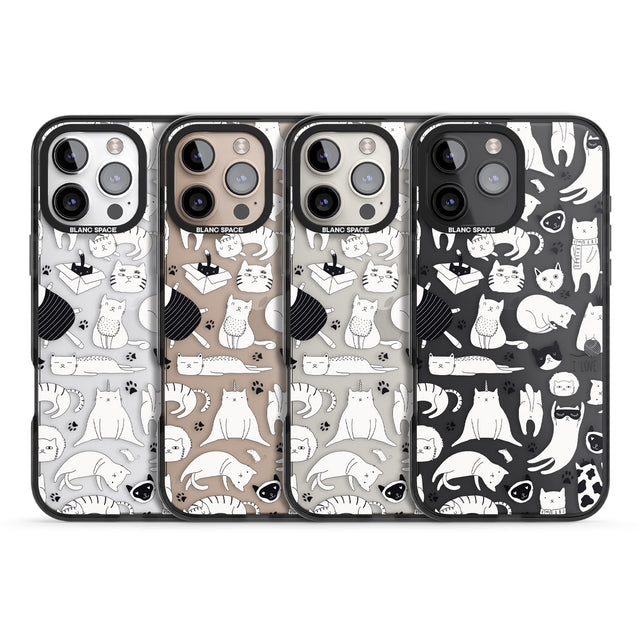 iPhone 16 Pro Max Cartoon Cat Collage - Black & White Black Impact Phone Case