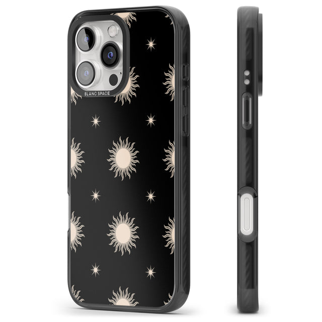 iPhone 16 Pro Max Celestial Patterns Classic Suns (Black) Black Impact Phone Case