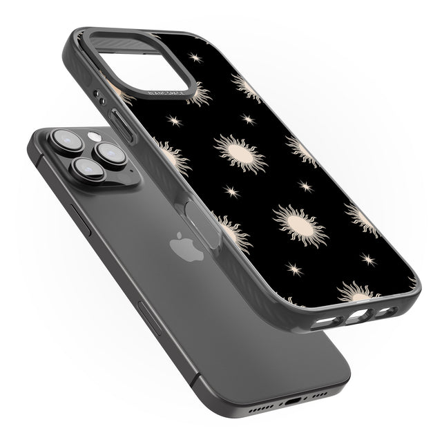 iPhone 16 Pro Max Celestial Patterns Classic Suns (Black) Black Impact Phone Case