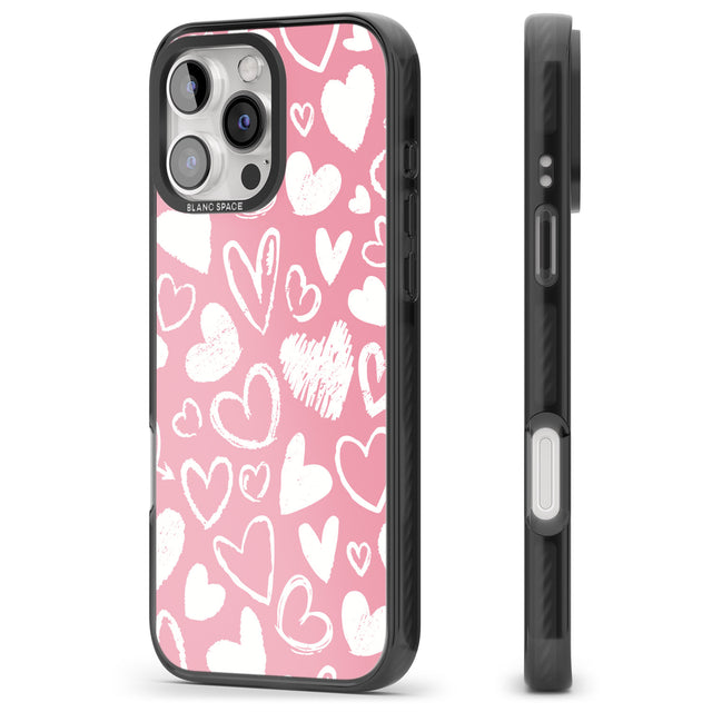 iPhone 16 Pro Max Chalk Hearts Black Impact Phone Case