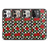 iPhone 16 Pro Max Checkered Pattern & Red Roses Black Impact Phone Case