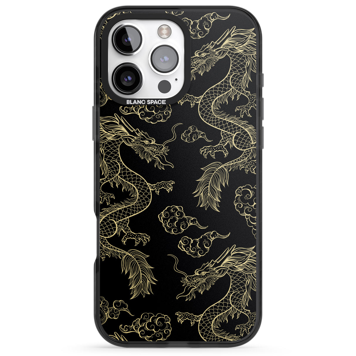 iPhone 16 Pro Max Black and Gold Dragon Pattern Black Impact Phone Case