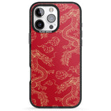 iPhone 16 Pro Max Red and Gold Dragon Pattern Black Impact Phone Case