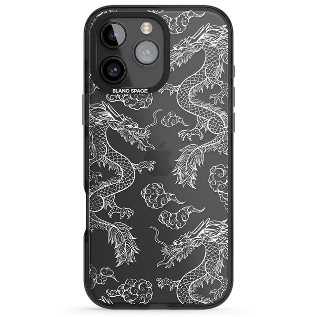 iPhone 16 Pro Max White Dragon Pattern Black Impact Phone Case