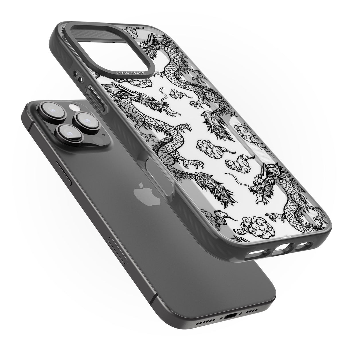 iPhone 16 Pro Max Black Dragon Pattern Black Impact Phone Case