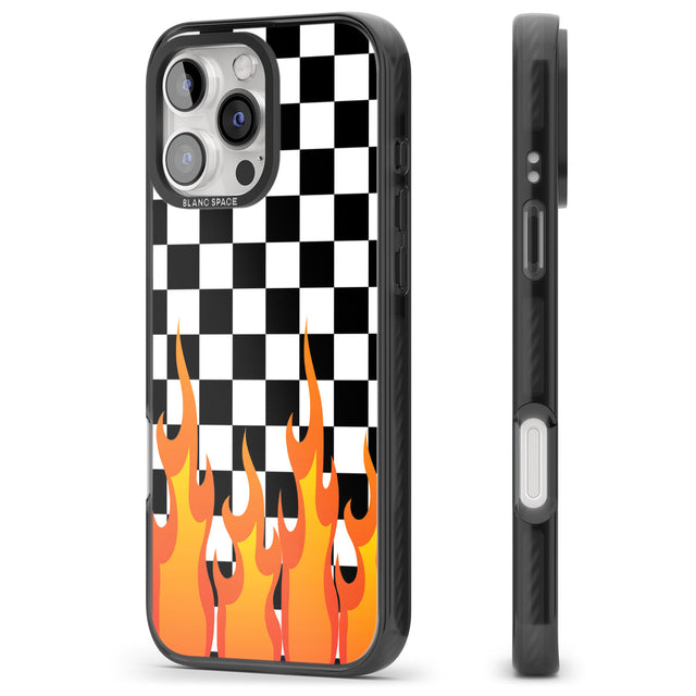 iPhone 16 Pro Max Checkered Fire Black Impact Phone Case