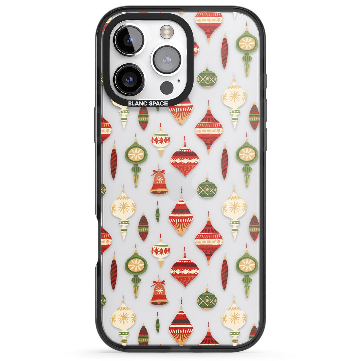 iPhone 16 Pro Max Christmas Baubles Pattern Black Impact Phone Case