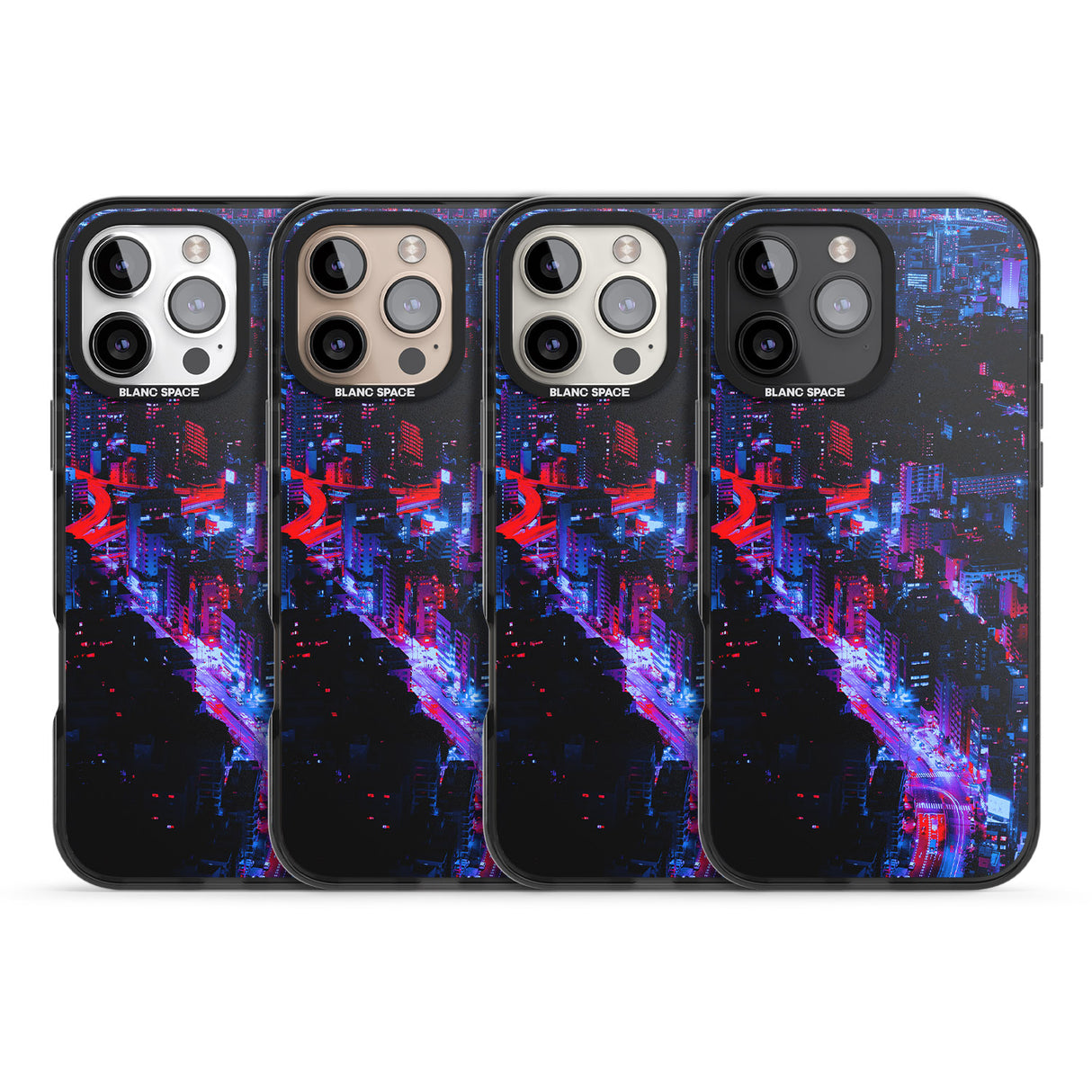 iPhone 16 Pro Max Arial City View - Neon Cities Photographs Black Impact Phone Case