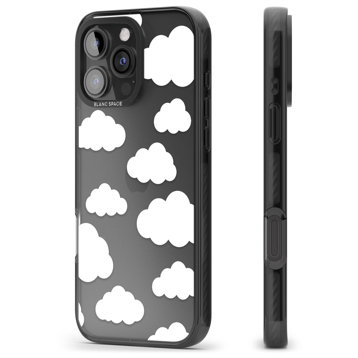 iPhone 16 Pro Max Transparent Cloud Pattern Black Impact Phone Case