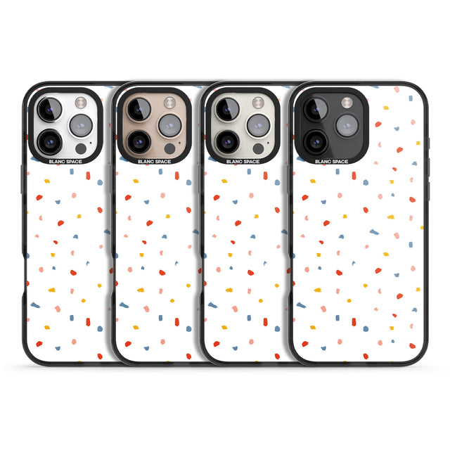 iPhone 16 Pro Max Confetti Print on Solid White Black Impact Phone Case