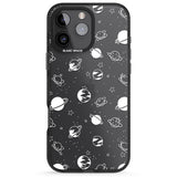 iPhone 16 Pro Max White Planets on Clear Black Impact Phone Case