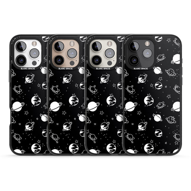 iPhone 16 Pro Max White Planets on Black Black Impact Phone Case