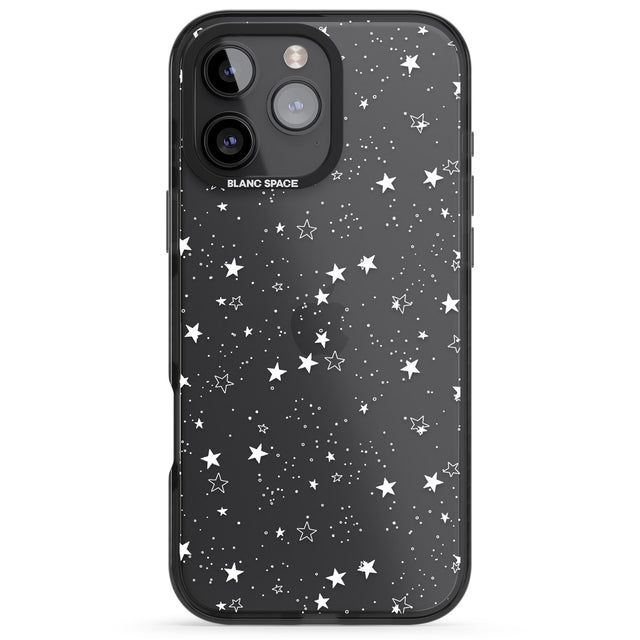 iPhone 16 Pro Max White Stars on Clear Black Impact Phone Case