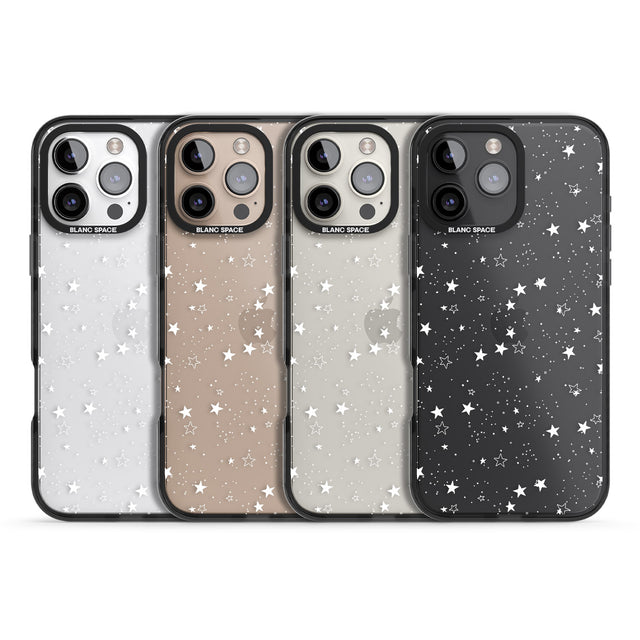 iPhone 16 Pro Max White Stars on Clear Black Impact Phone Case