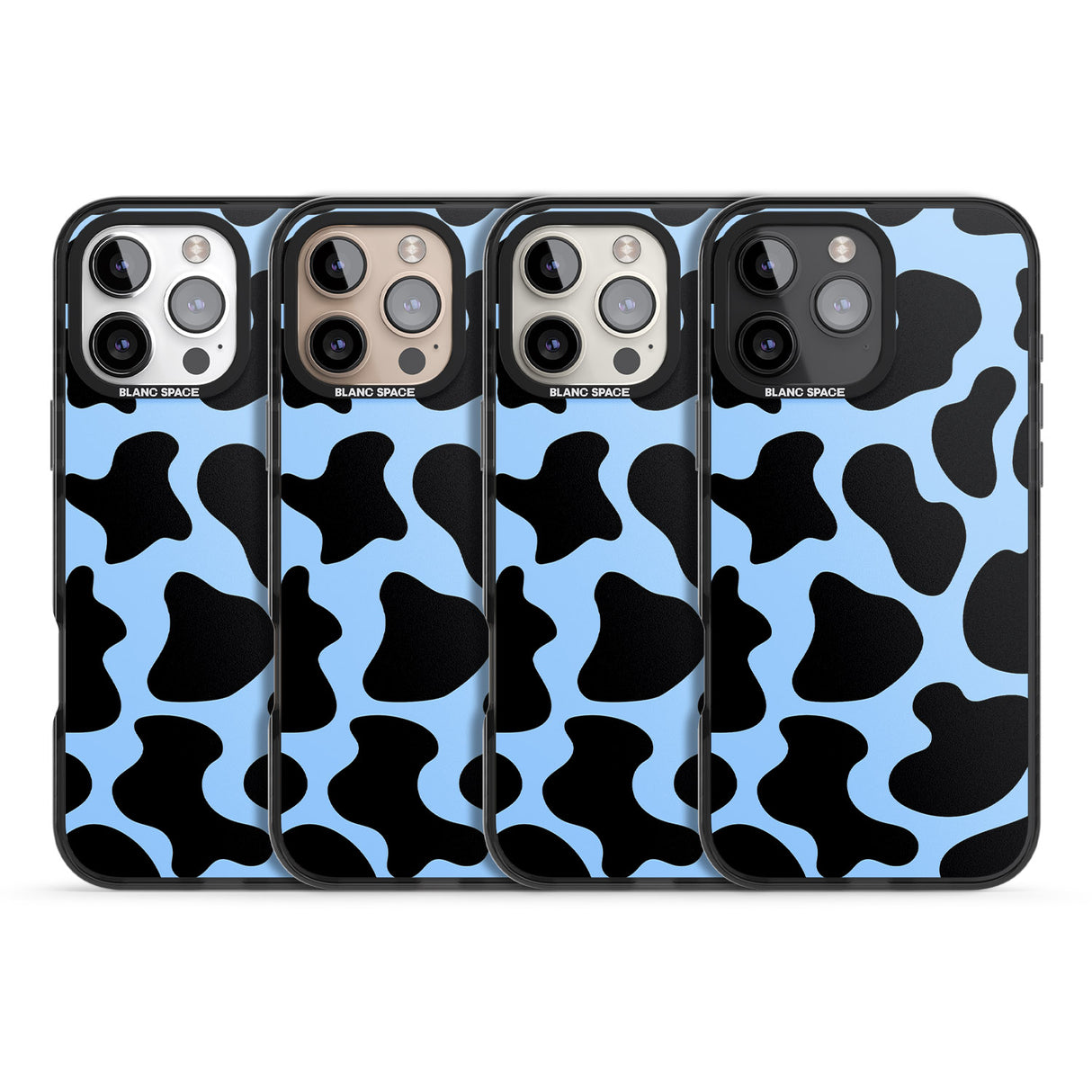 iPhone 16 Pro Max Blue and Black Cow Print Black Impact Phone Case