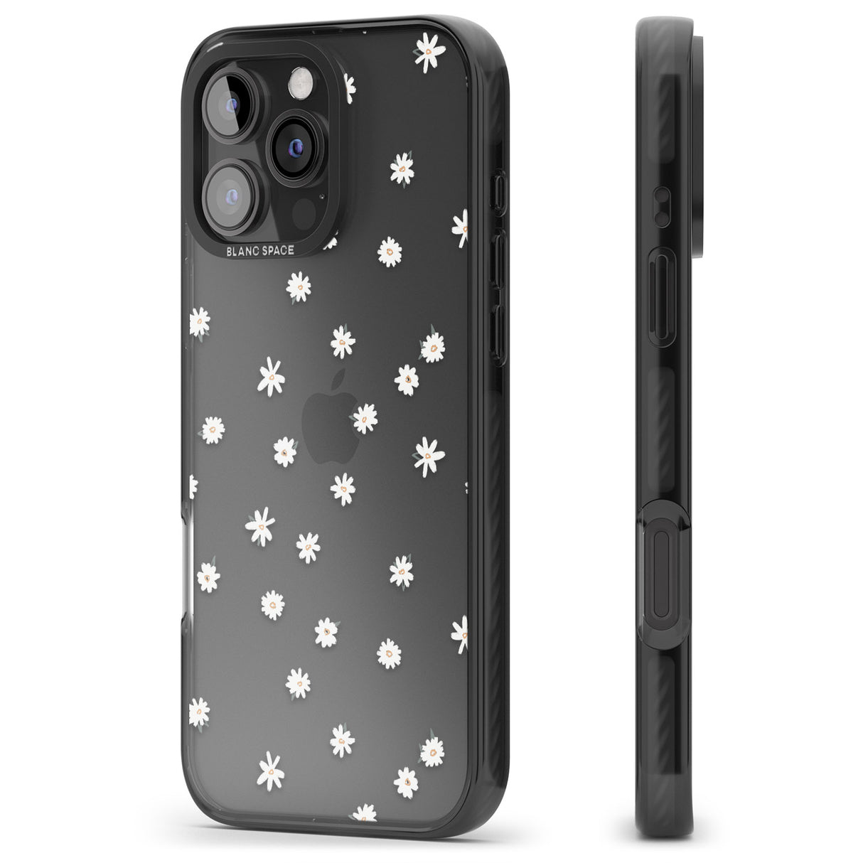 iPhone 16 Pro Max Painted Daises on Transparent Black Impact Phone Case