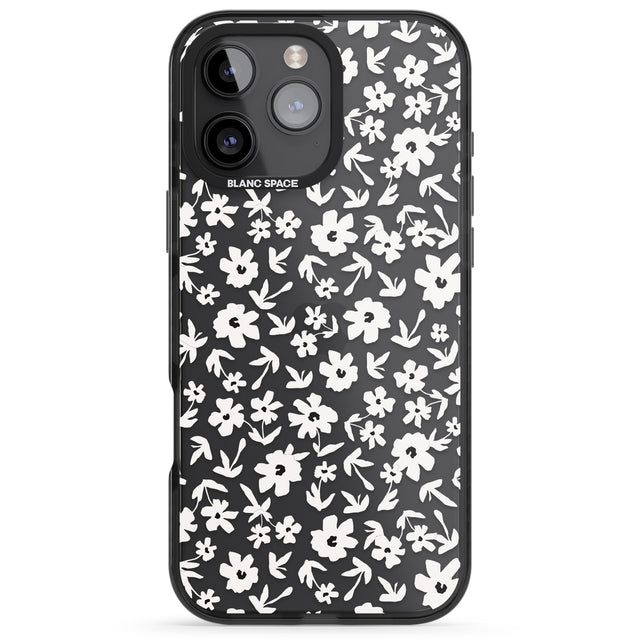 iPhone 16 Pro Max Floral Print on Transparent Black Impact Phone Case