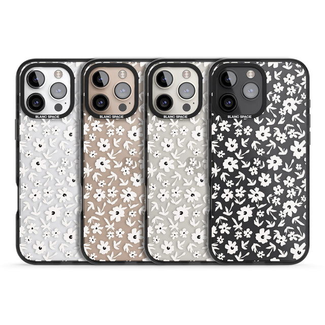 iPhone 16 Pro Max Floral Print on Transparent Black Impact Phone Case