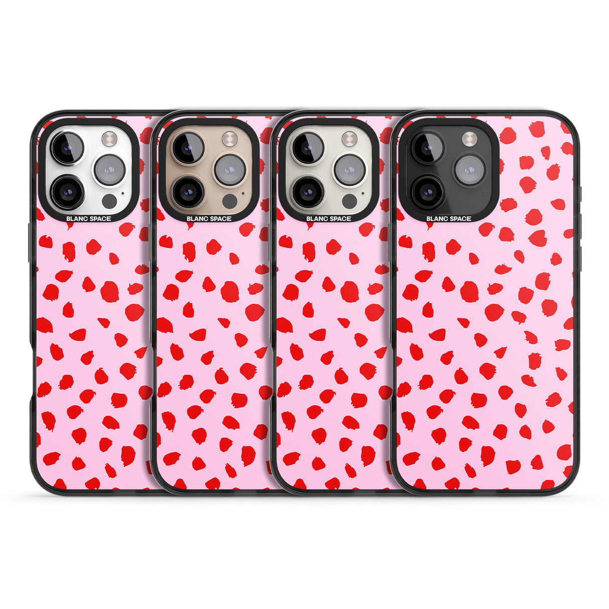 iPhone 16 Pro Max Red on Pink Dalmatian Polka Dot Spots Black Impact Phone Case