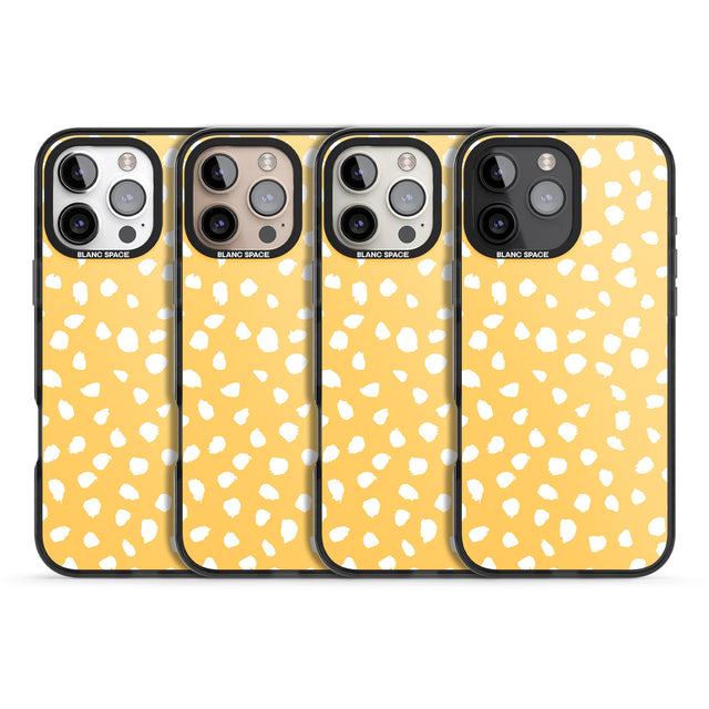 iPhone 16 Pro Max White on Yellow Dalmatian Polka Dot Spots Black Impact Phone Case