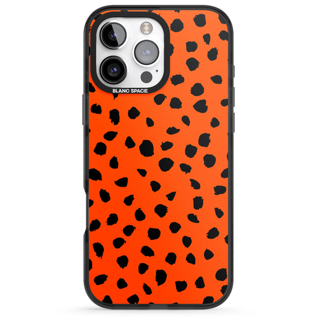 iPhone 16 Pro Max Black & Bright Red Dalmatian Polka Dot Spots Black Impact Phone Case