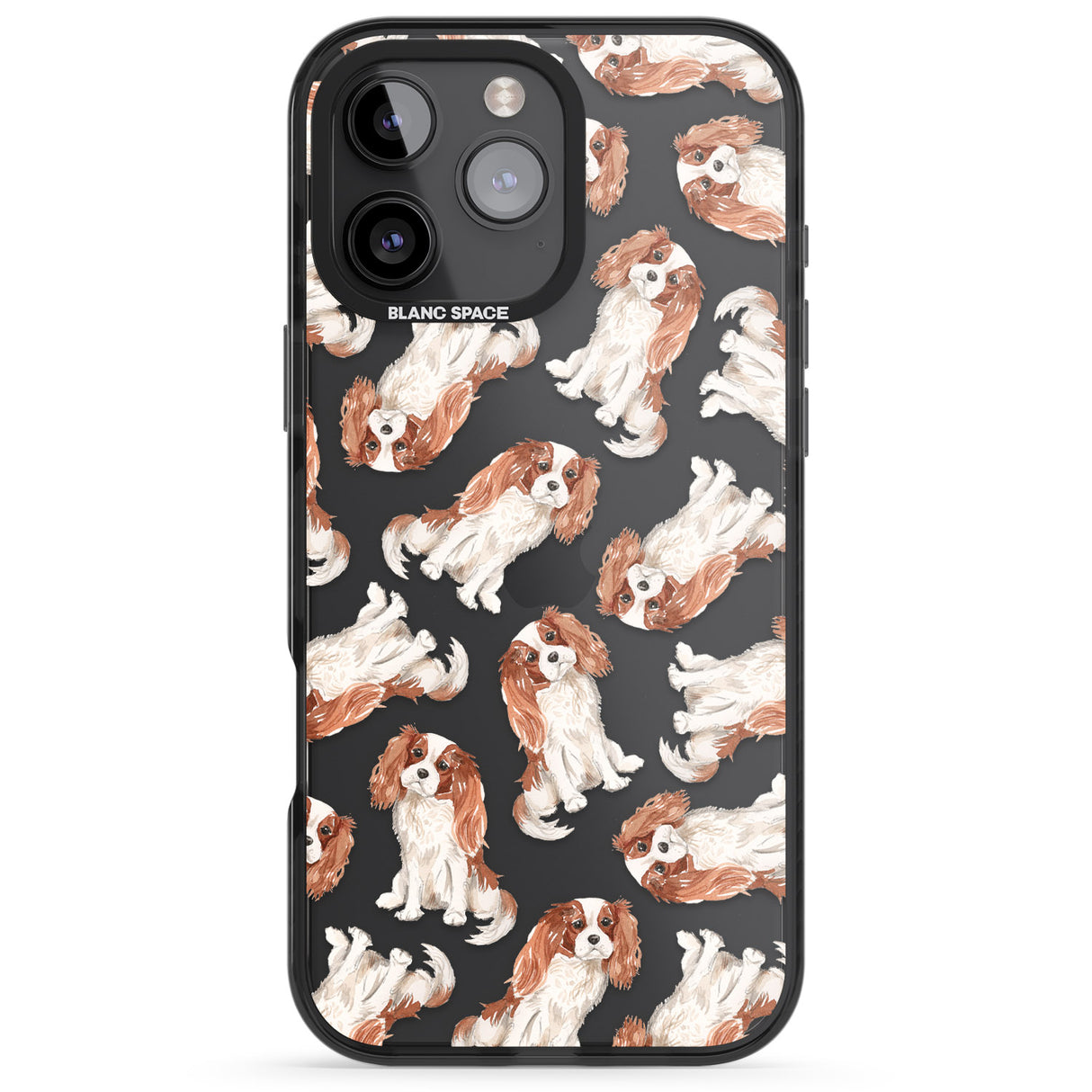 iPhone 16 Pro Max Cavalier King Charles Spaniel Dog Pattern Black Impact Phone Case