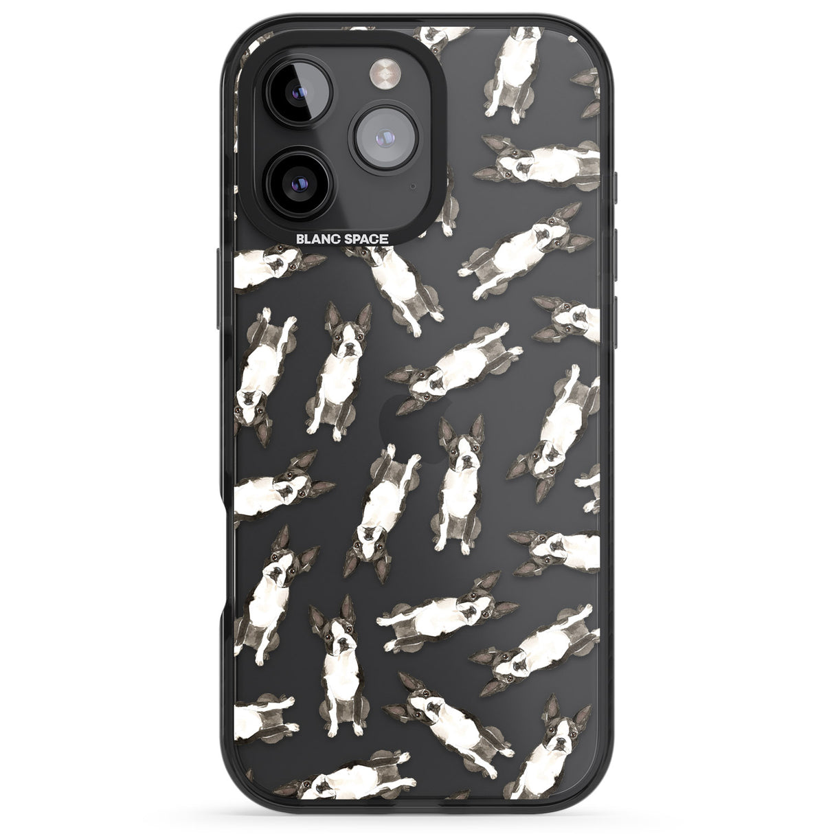 iPhone 16 Pro Max Boston Terrier Watercolour Dog Pattern Black Impact Phone Case