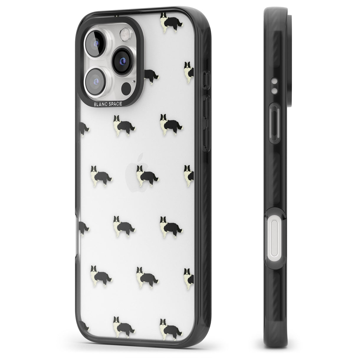 iPhone 16 Pro Max Border Collie Dog Pattern Clear Black Impact Phone Case