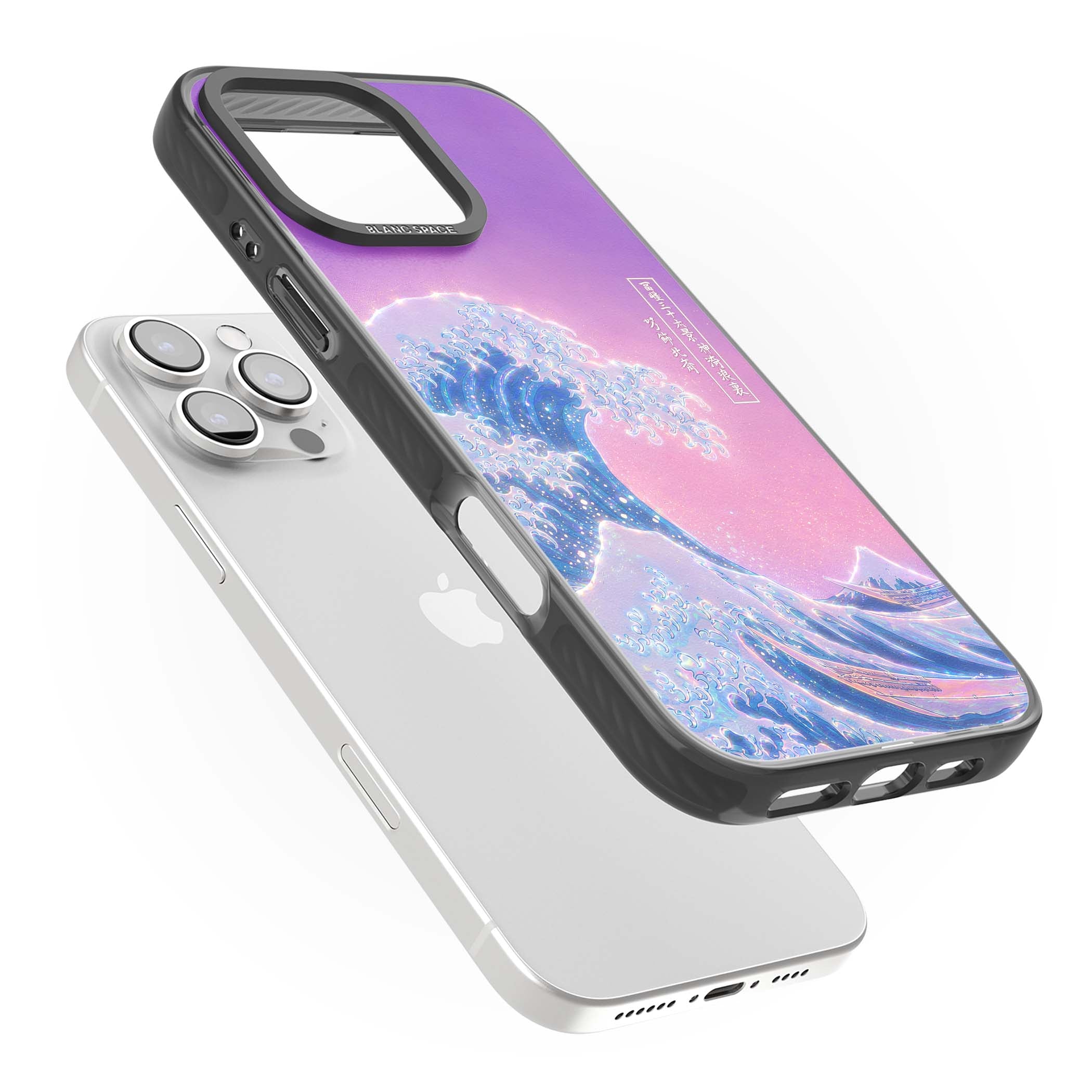 The Great Opal Wave Japanese iPhone case featuring Hokusai's great wave in iridescent pastels with lilac sky and Mou | Black Impact case for iPhone 16 Pro, iPhone 16 Pro Max