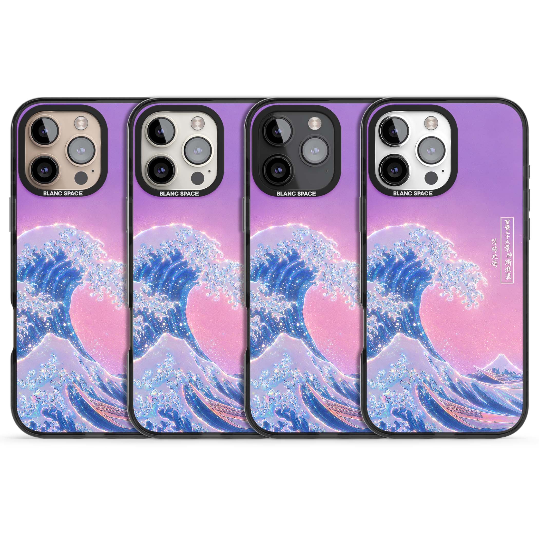 The Great Opal Wave Japanese iPhone case featuring Hokusai's great wave in iridescent pastels with lilac sky and Mou | Black Impact case for iPhone 16 Pro, iPhone 16 Pro Max
