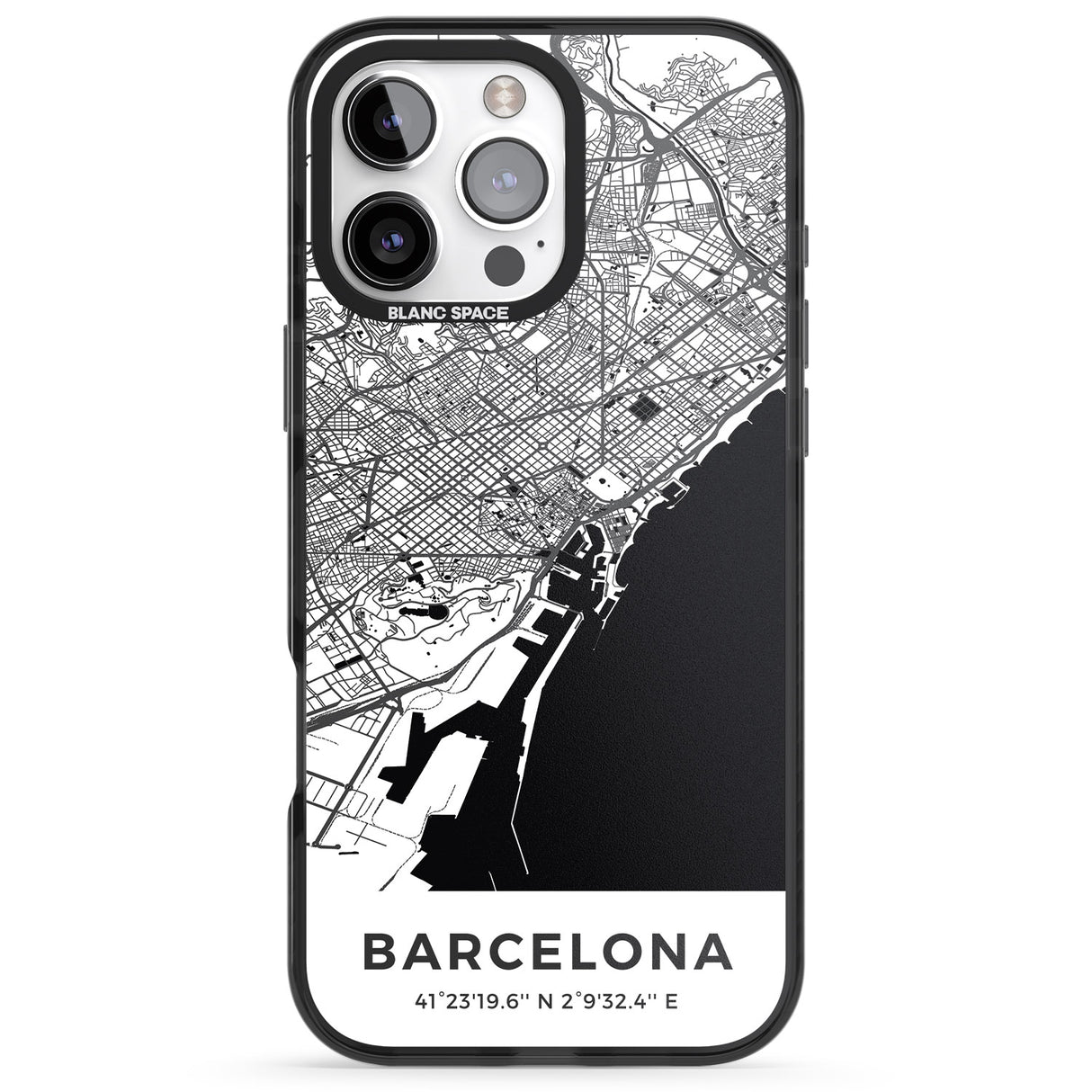 iPhone 16 Pro Max Map of Barcelona, Spain Black Impact Phone Case