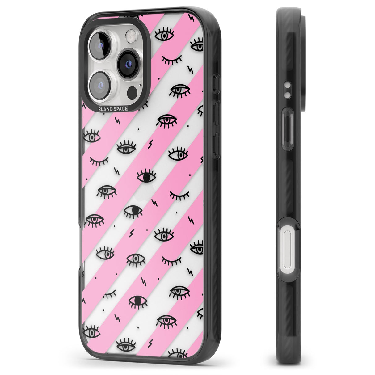 iPhone 16 Pro Max Pink Stripe Eyes Black Impact Phone Case